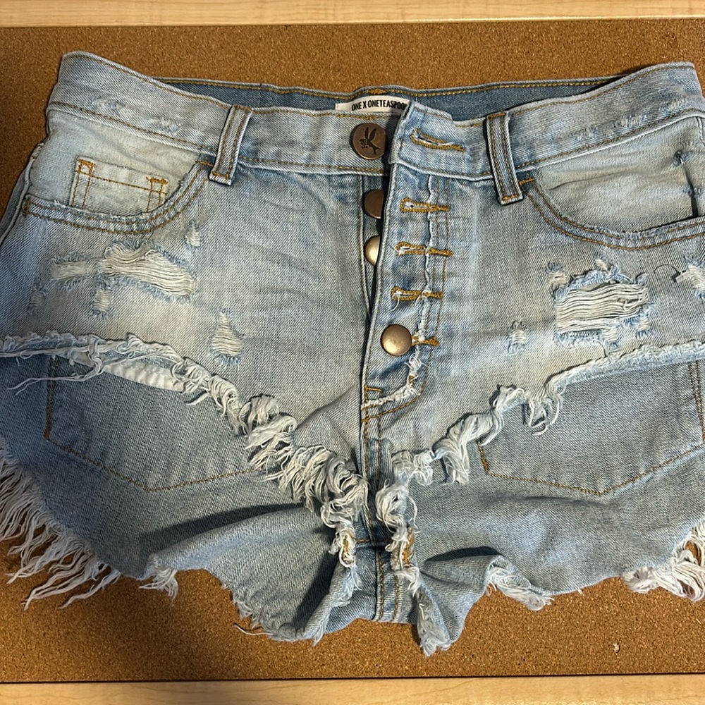 One Teaspoon Rollers Low Waist Long Rise Extreme Curve Raw Hem Jean Shorts 26